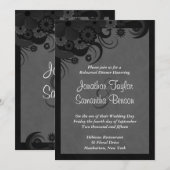 Floral Zwart Grijs Bruiloft repetitie diner uitnod Kaart (Voorkant / Achterkant)