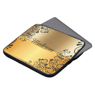 Floral zwart laptop sleeve