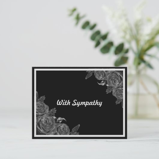 Floral, zwart medeleven briefkaart (Staand voorkant)