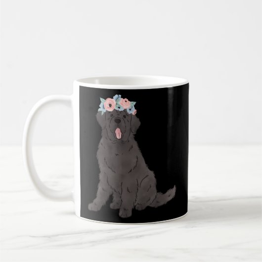 Floral zwart Newfie Newfoundland Hond Mam Koffiemok (Links)