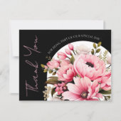 Floral zwart roze boog donker esthetische bruiloft bedankkaart (Voorkant)