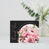 Floral zwart roze boog donker esthetische bruiloft bedankkaart (Staand voorkant)