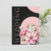 Floral zwart roze boog donker esthetische bruiloft kaart (Staand voorkant)