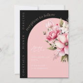 Floral zwart roze boog donker esthetische bruiloft kaart (Achterkant)