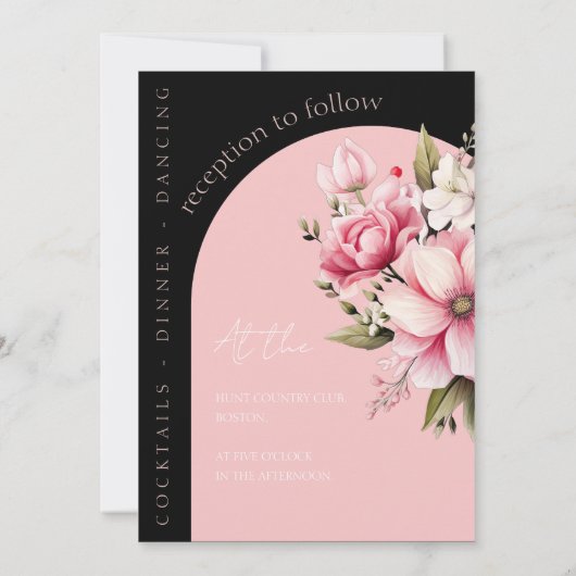 Floral zwart roze boog donker esthetische bruiloft kaart (Achterkant)