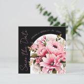 Floral zwart roze boog donker esthetische bruiloft save the date (Staand voorkant)