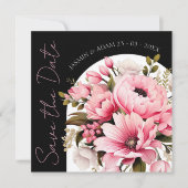 Floral zwart roze boog donker esthetische bruiloft save the date (Voorkant)