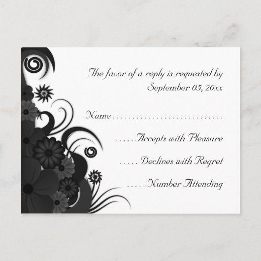 Floral Zwart-wit Gothic RSVP Response Kaart (Achterkant)