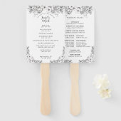 Floral Zwart & Wit Huwelijksprogramma Hand Fan Handwaaier (Voorkant en achterkant)