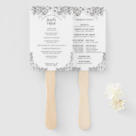 Floral Zwart & Wit Huwelijksprogramma Hand Fan Handwaaier