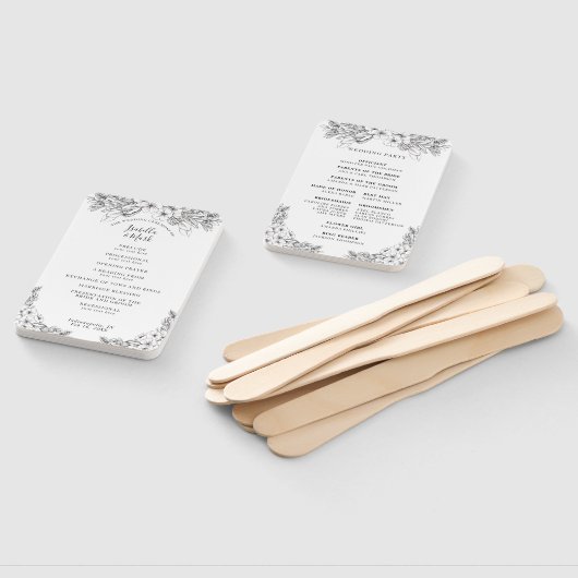 Floral Zwart & Wit Huwelijksprogramma Hand Fan Handwaaier (Niet-gemonteerd)