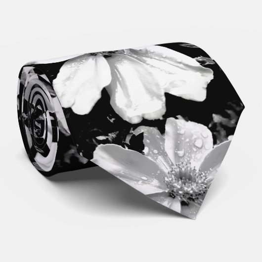 Floral zwart-wit mannen stropdas (Opgerold)