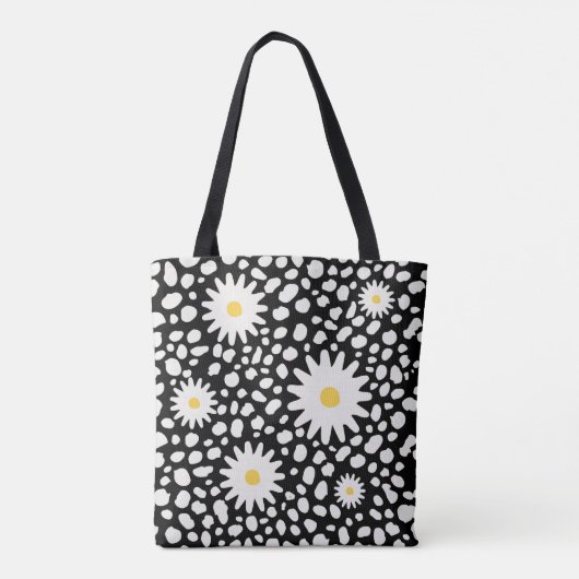 Floral Zwart-wit Pattern Canvas tas (Achterkant)