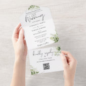 Floral zwart-wit QR code formele bruiloft All In One Uitnodiging (Afscheurbaar)