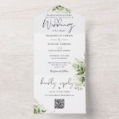 Floral zwart-wit QR code formele bruiloft All In One Uitnodiging (Binnen)