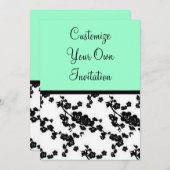 Floral, zwart-wit, seafoam kaart (Voorkant / Achterkant)