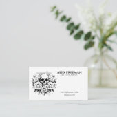 Floral Zwart-wit Skull Tattoo Artist Visitekaartje (Staand voorkant)