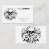 Floral Zwart-wit Skull Tattoo Artist Visitekaartje (Voorkant / Achterkant)
