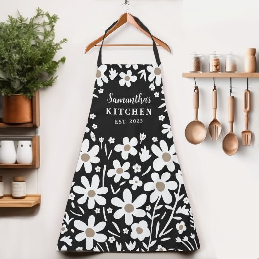 Floral Zwart Wit Vrouwen Schort