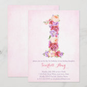 florale 1e verjaardagskaarten met nummer 1 kaart (Voorkant / Achterkant)