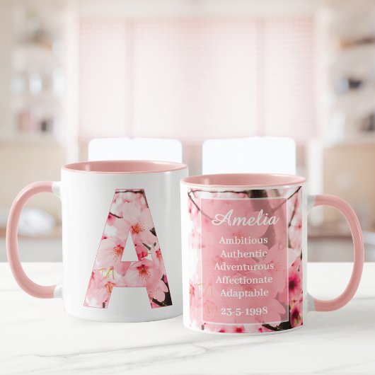 Florale A Initialen Mok | Gepersonaliseerde Naam &
