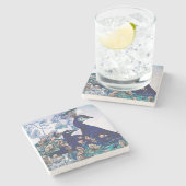 Florale achtergrond met voetgangers stenen onderzetter (Zijkant)