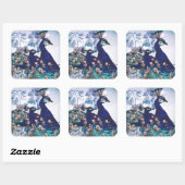 Florale achtergrond met voetgangers vierkante sticker (Vel)