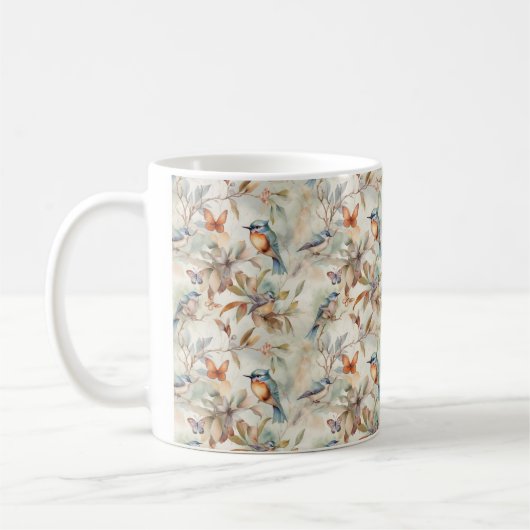 florale achtergrond met vogels en vlinders Mok (Links)