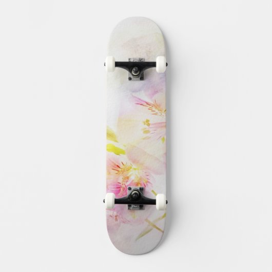 florale achtergrond met waterverf bloemen skateboard (Voorkant)
