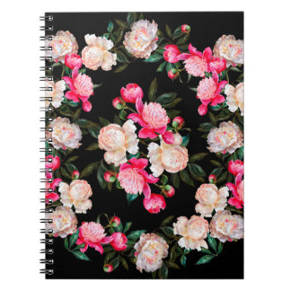 Florale achtergrond. Peonies roze en wit op een da Notitieboek