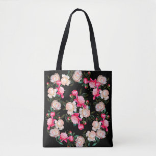 Florale achtergrond. Peonies roze en wit op een da Tote Bag