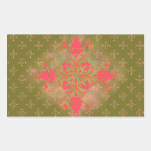 florale achtergrond van olijfmos roze rechthoekige sticker (Voorkant)