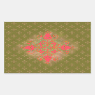 florale achtergrond van olijfmos roze rechthoekige sticker