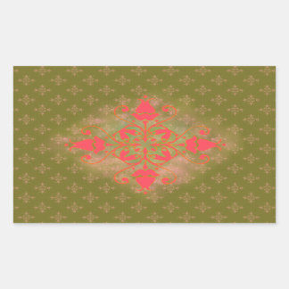 florale achtergrond van olijfmos roze rechthoekige sticker