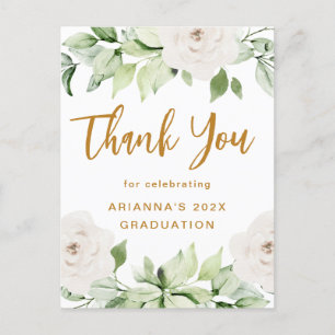 Florale Afstudeer Bedankt Script Wit Briefkaart