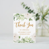 Florale Afstudeer Bedankt Script Wit Briefkaart (Staand voorkant)