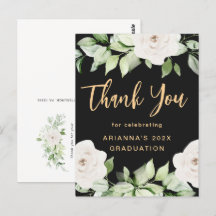 Florale Afstudeer Bedankt Script Zwart