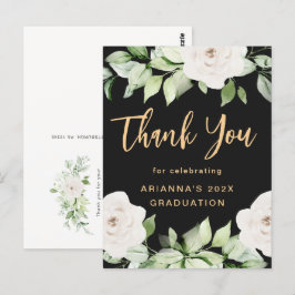 Florale Afstudeer Bedankt Script Zwart Briefkaart