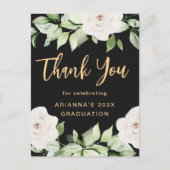 Florale Afstudeer Bedankt Script Zwart Briefkaart (Voorkant)