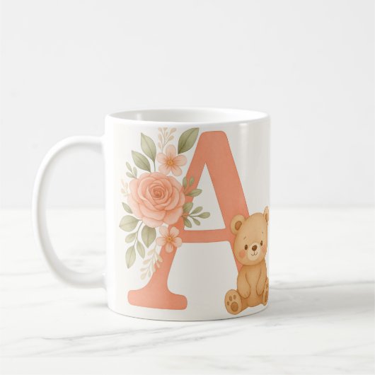Florale alfabet A mok – Mopshond beginletter mok (Links)