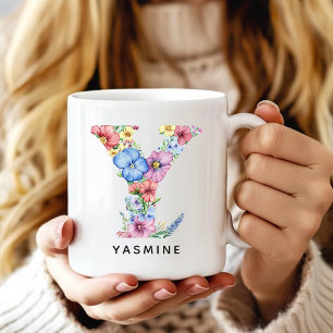 Florale Alfabet Mok Gepersonaliseerd Cadeau voor M