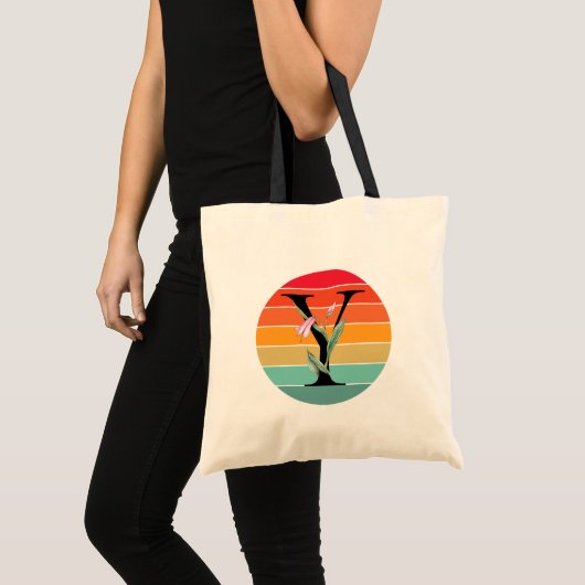 Florale Alfabet Y Retro Zonsondergang Monogram Tas (Voorkant (product))