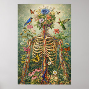 Florale anatomie skeletprint, botanische natuur poster