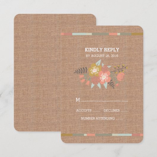 FLORALE ANTLERS | BURLAP WEDING RESPONSCARD RSVP KAARTJE (Voorkant / Achterkant)
