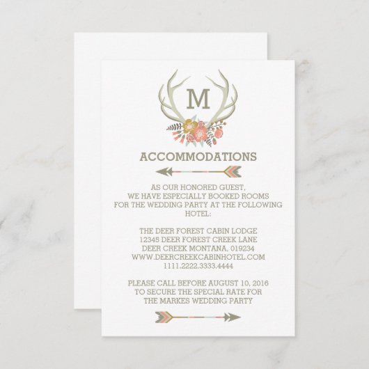 FLORALE ANTLERS | RUSTIC WEDDING ACCOMMODATION CAR INFORMATIEKAARTJE (Voorkant / Achterkant)
