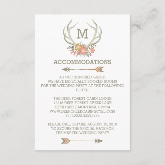 FLORALE ANTLERS | RUSTIC WEDDING ACCOMMODATION CAR INFORMATIEKAARTJE (Voorkant)