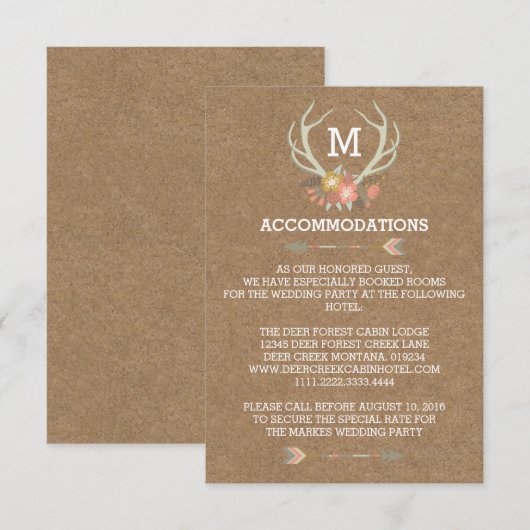 FLORALE ANTLERS | RUSTIC WEDDING ACCOMMODATION CAR INFORMATIEKAARTJE (Voorkant / Achterkant)