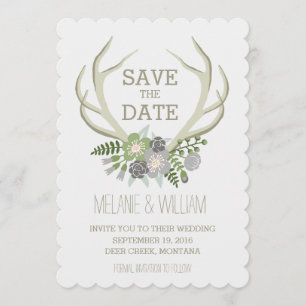FLORALE ANTLERS   RUSTISCHE BESPARING DATUM SAVE THE DATE