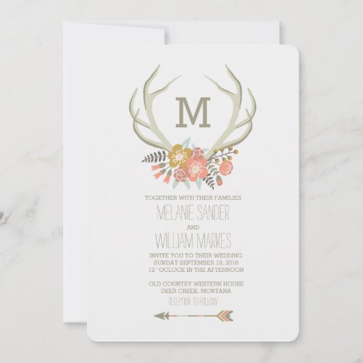 FLORALE ANTLERS | RUSTISCHE WEDINGINVITATIE KAART (Voorkant)