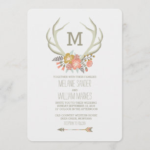 FLORALE ANTLERS   RUSTISCHE WEDINGINVITATIE KAART